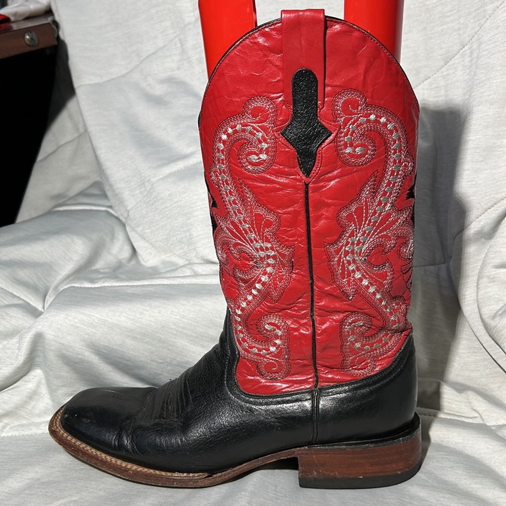 Ferrini 9 Red top Leather Men’s Western Boots Black Square Toe EUC